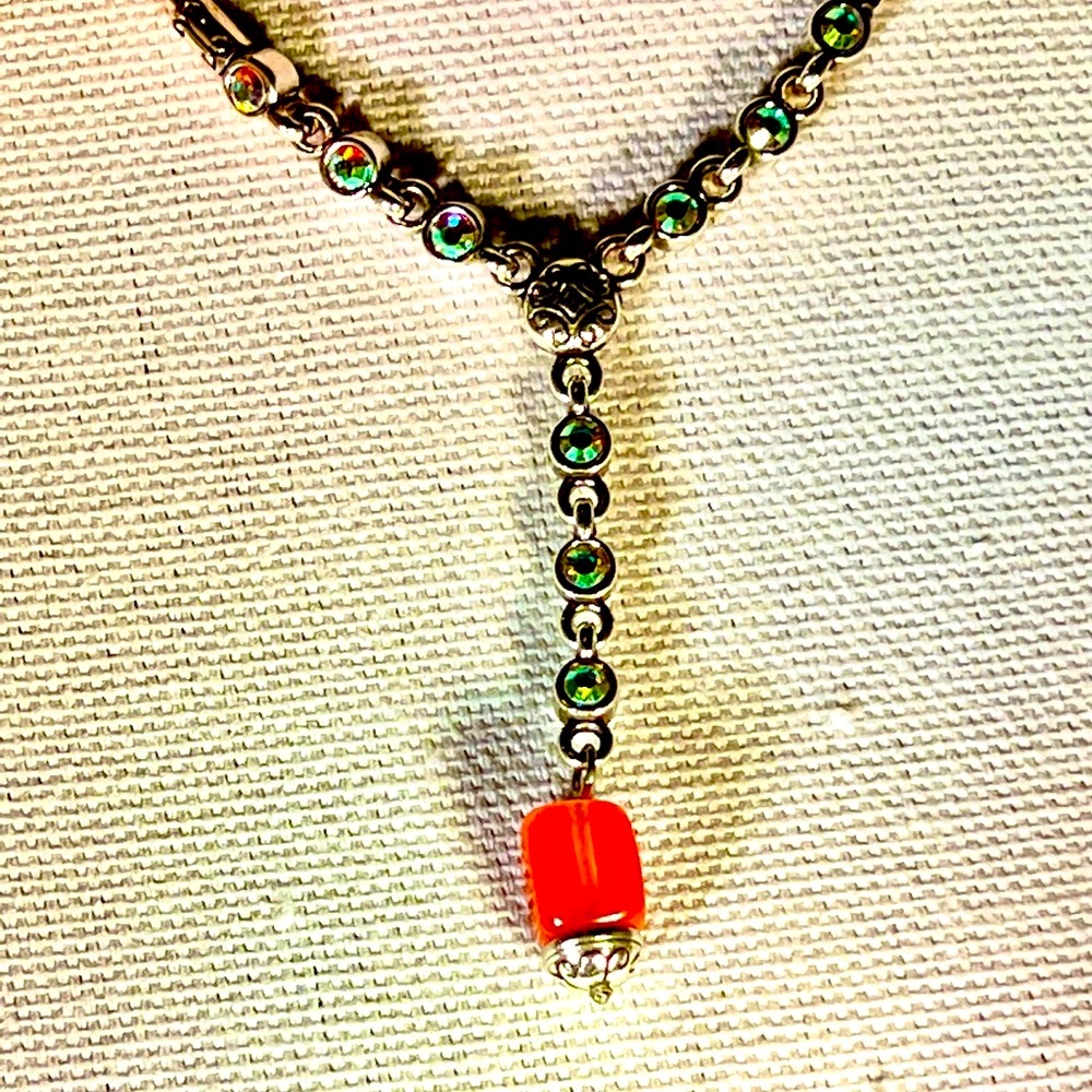 Brighton Rigoletto Pink Quartz Lariat “Y” Necklace with AB Crystal Rhinestones